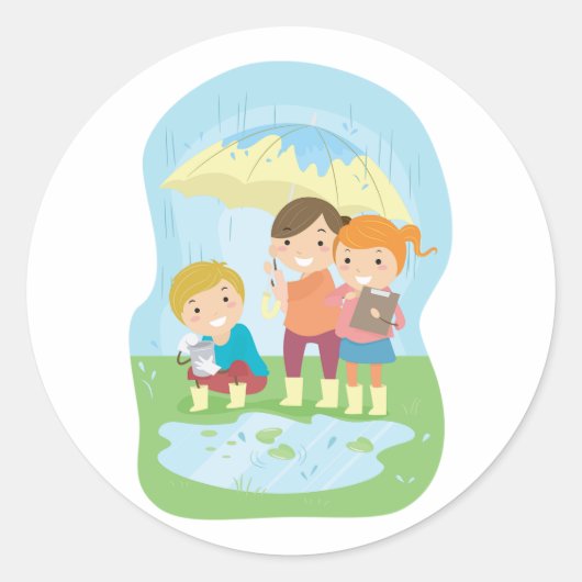 雨の中の子供たちの科学自然研究 ラウンドシール (正面)