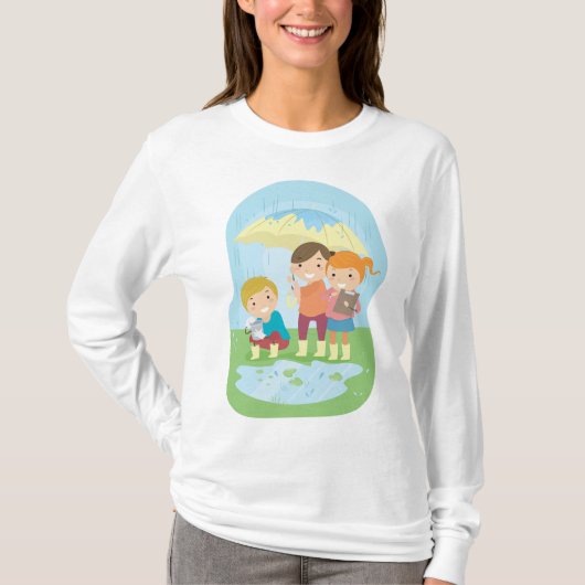 雨の中の子供たちの科学自然研究 Tシャツ (正面)