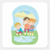 雨の中の子供たち スクエアシール (正面)