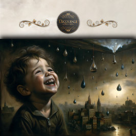 雨の中の子供のシュールレアリスム・デコパージュ 薄葉紙