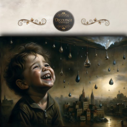 雨の中の子供のシュールレアリスム・デコパージュ 薄葉紙