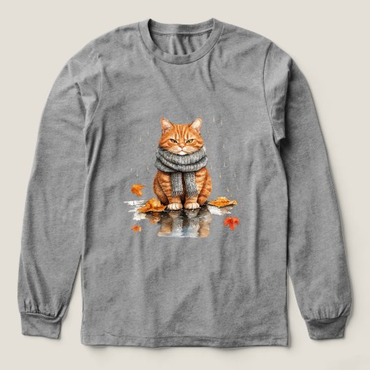 雨の中の怒ったオレンジ色の猫 トライブレンドTシャツ (デザイン正面)