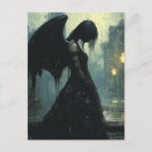 雨の中の悲しいダークエンジェル ファンタジー ポストカード (正面)