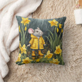 雨の中の水仙の庭にネズミ クッション (ブランケット)