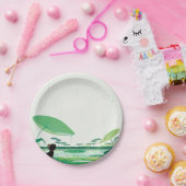 雨の中の水色のネコのカエル ペーパープレート (パーティー)