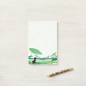 雨の中の水色のネコのカエル ポストイット (デスク上)