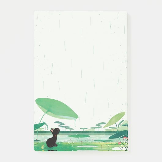 雨の中の水色のネコのカエル ポストイット (正面)