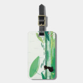 雨の中の水色のネコのカエル ラゲッジタグ (正面縦)