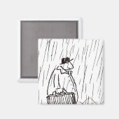 雨の中の漫画ビジネスマン・ブリーフケース男 マグネット (正面/裏面)