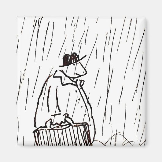 雨の中の漫画ビジネスマン・ブリーフケース男 マグネット (正面)
