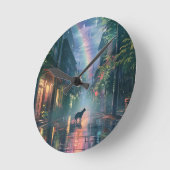 雨の中の猫歩く ラウンド壁時計 (傾斜)