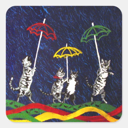 雨の中の猫 スクエアシール (正面)