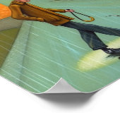 雨の中の男歩く犬 ポスター (角)