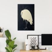 雨の中の白いクレーン – 日本のファインアートポスター ポスター (ホームオフィス)