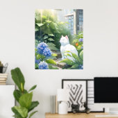 雨の中の白い猫 ポスター (ホームオフィス)