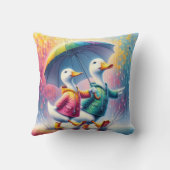 雨の中の白アヒル歩く クッション (裏面)