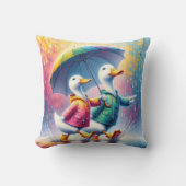 雨の中の白アヒル歩く クッション (正面)