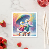 雨の中の白アヒル歩く スタンダードカクテルナプキン (インサイチュ)