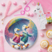 雨の中の白アヒル歩く ペーパープレート (パーティー)