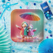 雨の中の白アヒル歩く ペーパープレート (パーティー)