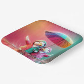 雨の中の白アヒル歩く ペーパープレート (傾斜あり)