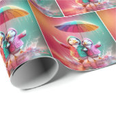 雨の中の白アヒル歩く ラッピングペーパー (ロールコーナー)