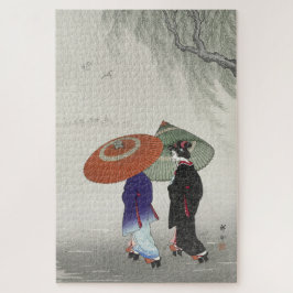 雨の中の着物の日本女性のビンテージアート ジグソーパズル