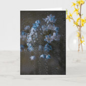 雨の中の穏やかな青い花、ファインアート哀悼 カード (黄色い花)