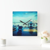 雨の中の空港 スクエア壁時計 (ホーム)