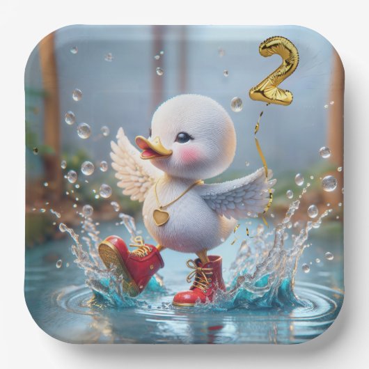 雨の中の第2期の誕生日ダック踊り ペーパープレート (正面)
