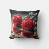 雨の中の赤いバラ クッション (正面)