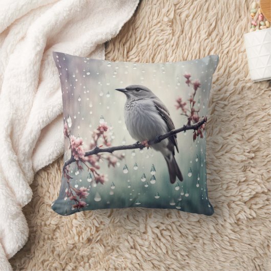 雨の中の鳥 クッション (ブランケット)