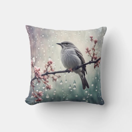 雨の中の鳥 クッション (正面)