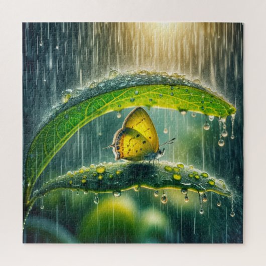 雨の中の黄色い蝶 ジグソーパズル (縦)