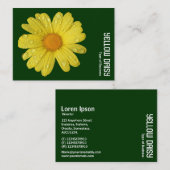 雨の中の黄色のデイジー – 濃い緑 名刺 (正面/裏面)