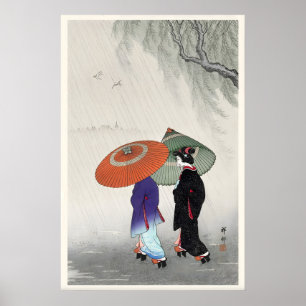 雨の中の2人の女性 日本の美術プリント ポスター