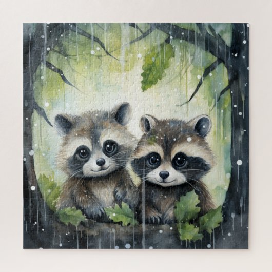 雨の中の2匹のアライグマの赤ちゃん ジグソーパズル (縦)