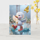 雨の中の4歳の誕生日のアヒル踊り カード (黄色い花)