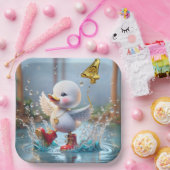 雨の中の4歳の誕生日のアヒル踊り ペーパープレート (パーティー)