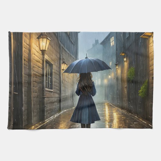 雨の中を歩く キッチンタオル (横)