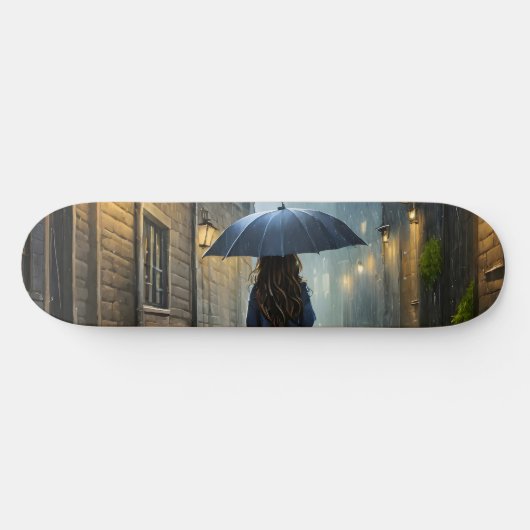 雨の中を歩く スケートボード (横)