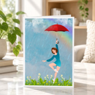 雨の中を踊る励ましカード カード