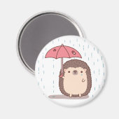 雨の中傘が壊れた悲しいハリネズミ マグネット (正面/裏面)
