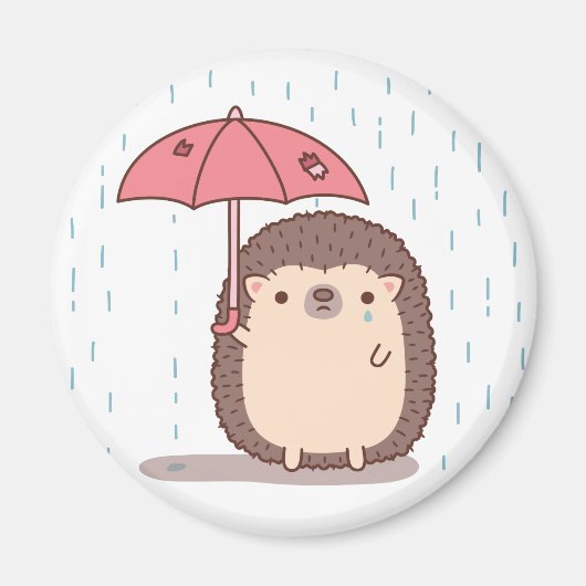 雨の中傘が壊れた悲しいハリネズミ マグネット (正面)