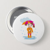 雨の中傘をさした女の子 キッズ 雨の日 缶バッジ (正面&裏面)