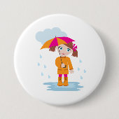 雨の中傘をさした女の子 キッズ 雨の日 缶バッジ (正面)