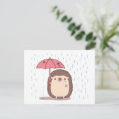 雨の中傘を持つ悲しいハリネズミ ポストカード (スタンド正面)
