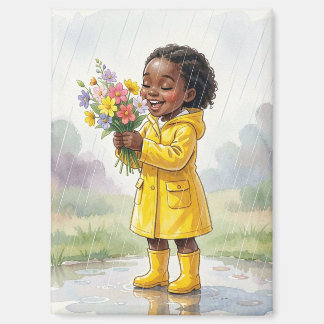 雨の中花を持つ黒人女性 – ソフトライフ マグネット