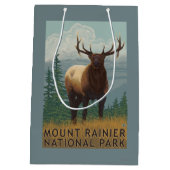 雨の国立公園、WashingtonElk場面 ミディアムペーパーバッグ (裏面)