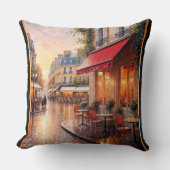 雨の多い町のカフェに金色の夕日の光 クッション (正面)